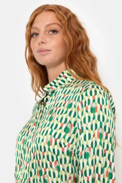 Hot Beige E Blouse Met Lange Mouwen En Print Dames Blouses