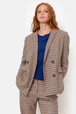 Flash Sale Beige Geruite Double-Breasted Blazer Dames Jassen & Blazers