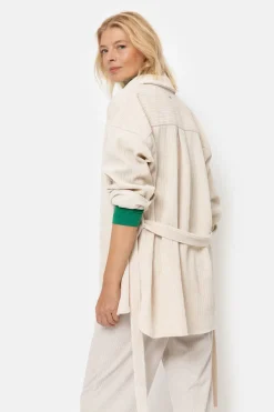 New Beige Hemdjas Met Lange Mouwen En Taillelint Dames Blouses