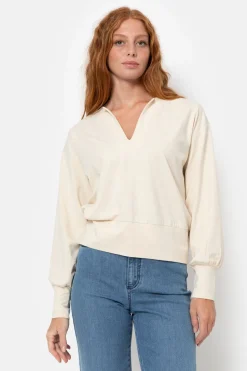 Discount Beige Pull Of Top Met Lange Pofmouwen En V-Hals Dames T-Shirts & Tops