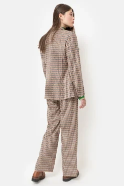 Sale Beige-Bruin Geruite Broek Met Rechte, Losse Fit Dames Broeken & Jeans