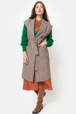 Online Beige-Bruin Geruite Mouwloze Dames Mantel Dames Jassen & Blazers