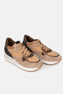 Best Sale Beige-Bruine Suede Sneakers Met Koper Dames Schoenen