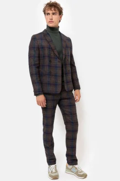 Fashion Blauw Geruite Double Breasted Blazer Heren Jassen & Blazers