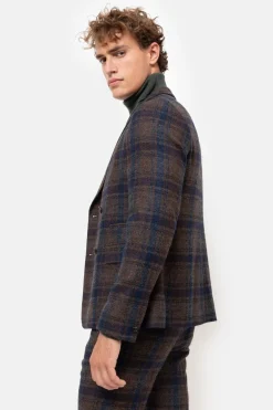 Fashion Blauw Geruite Double Breasted Blazer Heren Jassen & Blazers