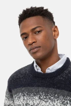 Outlet Blauw-Grijs Gestreepte Sweater Met Ronde Hals Heren Sweaters & Cardigans