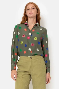 Best Sale Blouse Met Blauw-Roze-Oranje Bloemenprint Dames Blouses