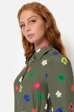 Best Sale Blouse Met Blauw-Roze-Oranje Bloemenprint Dames Blouses