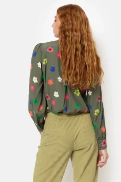Best Sale Blouse Met Blauw-Roze-Oranje Bloemenprint Dames Blouses