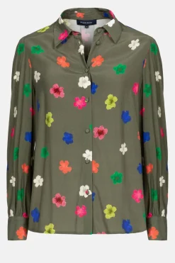 Best Sale Blouse Met Blauw-Roze-Oranje Bloemenprint Dames Blouses