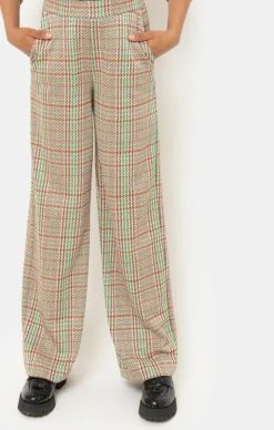 Cheap Bruin En Groen Geruite Loose Fit Broek Dames Broeken & Jeans