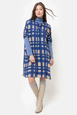 Cheap Bruin Geruite Midi-Jurk Met Korte Mouwen Dames Jurken