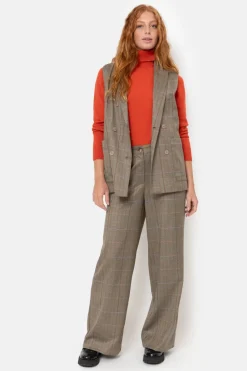 Online Bruin Geruite Mouwloze Double-Breasted Blazer Dames Jassen & Blazers