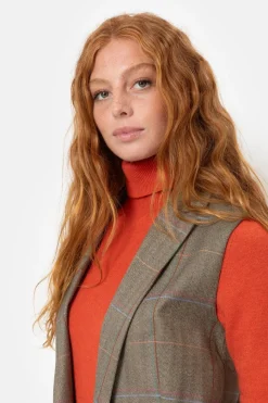 Online Bruin Geruite Mouwloze Double-Breasted Blazer Dames Jassen & Blazers