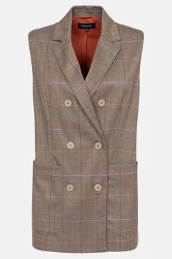 Online Bruin Geruite Mouwloze Double-Breasted Blazer Dames Jassen & Blazers