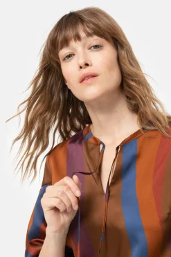 Best Sale Bruin Gestreepte Blouse Met Lange Mouwen Dames Blouses
