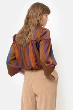 Best Sale Bruin Gestreepte Blouse Met Lange Mouwen Dames Blouses
