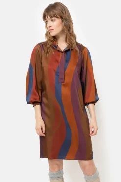 Cheap Bruin Gestreepte Jurk Met Lange Mouwen Dames Jurken