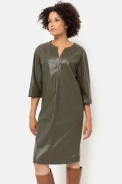 Outlet Bruine Jurk Met Lederlook En 3/4 Mouwen Dames Jurken