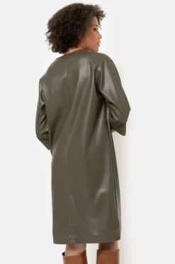 Outlet Bruine Jurk Met Lederlook En 3/4 Mouwen Dames Jurken