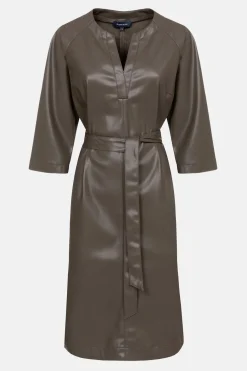 Outlet Bruine Jurk Met Lederlook En 3/4 Mouwen Dames Jurken