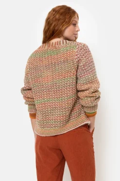 Outlet Bruin-Groen Gestreepte Korte Cardigan Dames Truien & Cardigans
