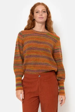 Cheap Bruin-Groen Gestreepte Pull Met Pofmouw Dames Truien & Cardigans