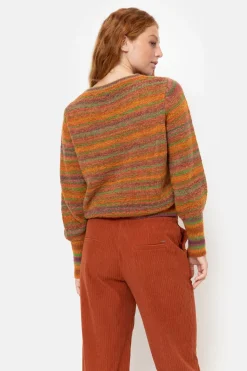 Cheap Bruin-Groen Gestreepte Pull Met Pofmouw Dames Truien & Cardigans