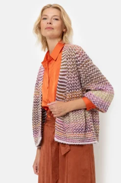 Hot Bruin-Oranje Gestreepte Korte Cardigan Dames Truien & Cardigans