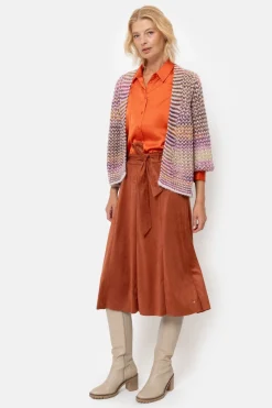 Hot Bruin-Oranje Gestreepte Korte Cardigan Dames Truien & Cardigans