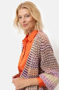 Hot Bruin-Oranje Gestreepte Korte Cardigan Dames Truien & Cardigans