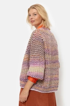 Hot Bruin-Oranje Gestreepte Korte Cardigan Dames Truien & Cardigans