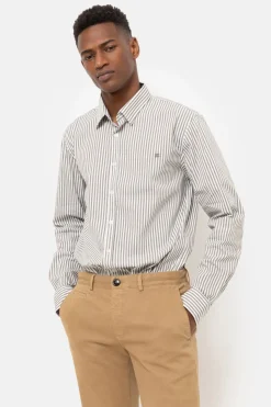 Fashion Bruin-Wit Gestreept Regular Fit Mannenhemd Heren Hemden