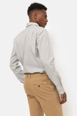 Fashion Bruin-Wit Gestreept Regular Fit Mannenhemd Heren Hemden