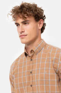 Flash Sale Camel Geruit Mannenhemd Met Regular Fit Heren Hemden