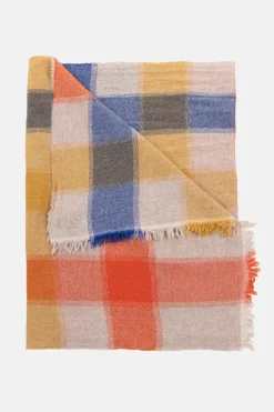 Outlet Damessjaal Met , Blauwe En Okergele Ruiten Dames Accessoires