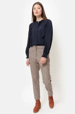 Best Sale Donker E Blouse Met Franjes En Broderie Dames Blouses