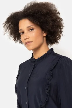 Best Sale Donker E Blouse Met Franjes En Broderie Dames Blouses