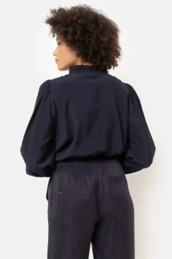Best Sale Donker E Blouse Met Franjes En Broderie Dames Blouses
