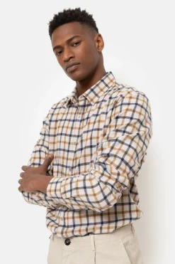 Cheap Donkerbeige En Blauw Geruit Slim Fit Overhemd Heren Hemden