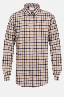 Cheap Donkerbeige En Blauw Geruit Slim Fit Overhemd Heren Hemden