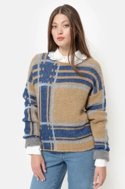 Hot Donkerbeige Pull Met E Colour Blocks Dames Truien & Cardigans