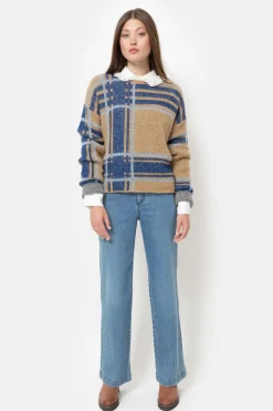 Hot Donkerbeige Pull Met E Colour Blocks Dames Truien & Cardigans