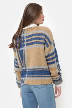 Hot Donkerbeige Pull Met E Colour Blocks Dames Truien & Cardigans