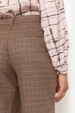Discount Donkerbruin Geruite Straight Fit Broek Met Vouw Dames Broeken & Jeans