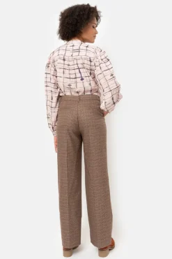 Discount Donkerbruin Geruite Straight Fit Broek Met Vouw Dames Broeken & Jeans