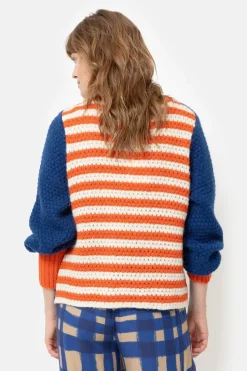 Shop E Effen Pull Met Ecru-Oranje Gestreepte Rug Dames Truien & Cardigans