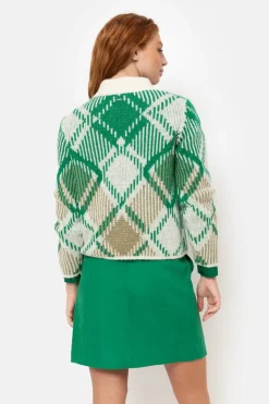Outlet Ecru Geruite Dames Pull Met Hoge Kraag Dames Truien & Cardigans