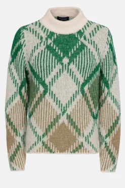 Outlet Ecru Geruite Dames Pull Met Hoge Kraag Dames Truien & Cardigans