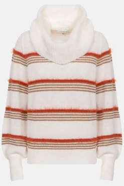 Hot Ecru Pull Met Brede Rolkraag En E Strepen Dames Truien & Cardigans